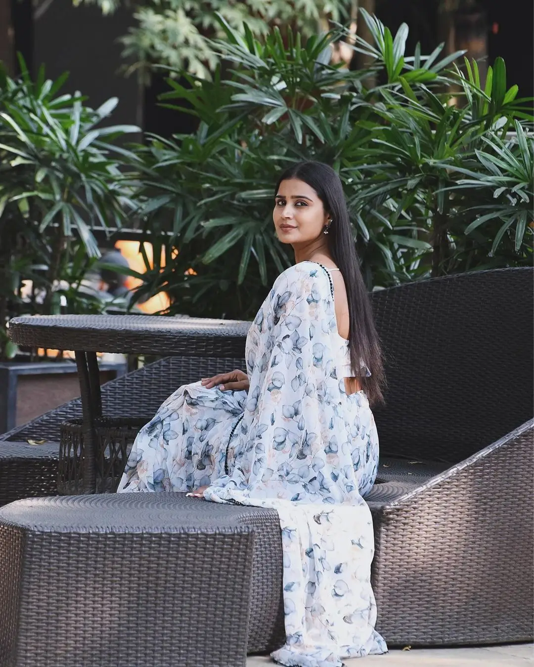 Indian Girl Kavya Shree In Traditional White Saree Blouse